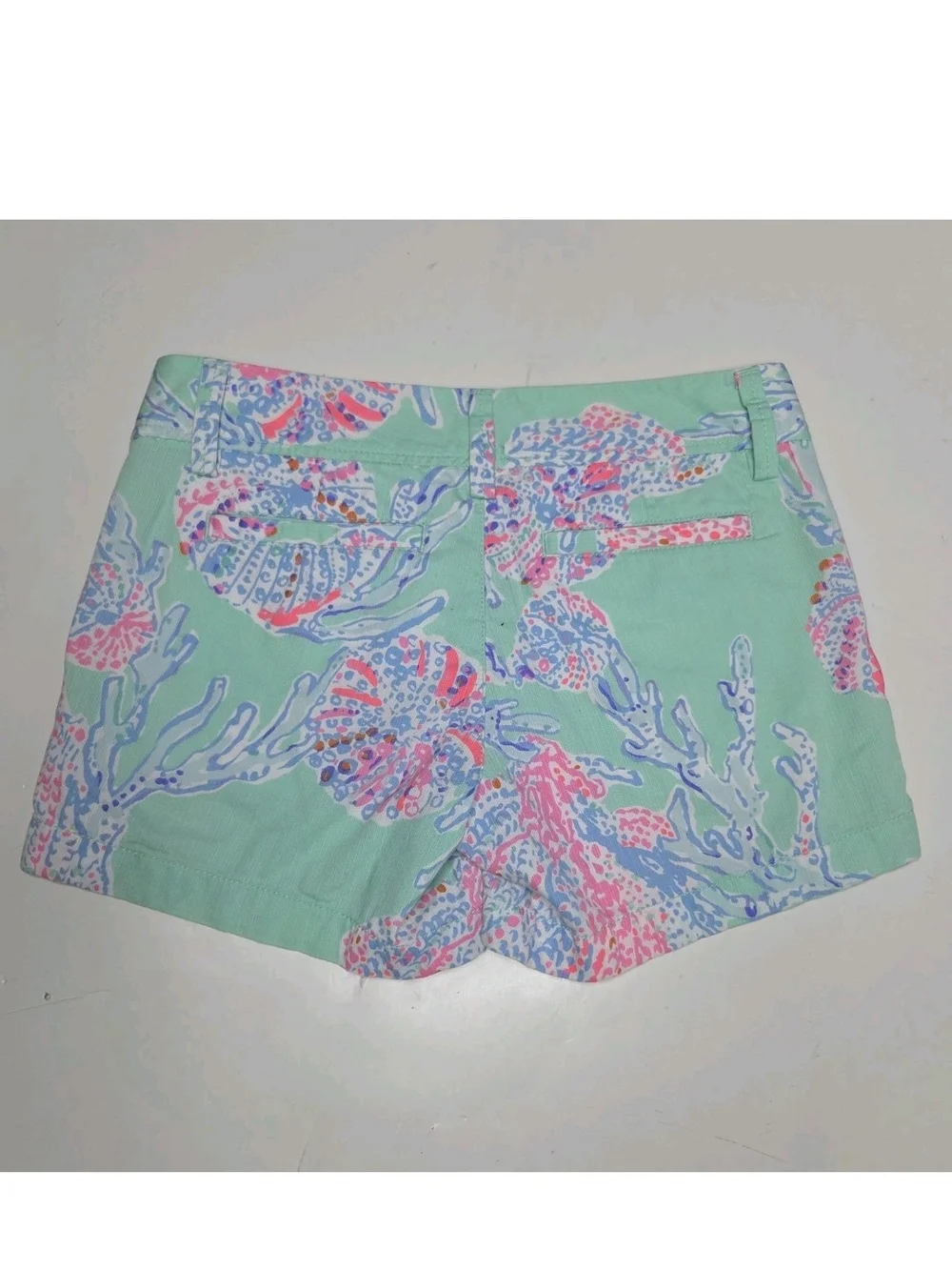 Lilly Pulitzer Callahan Shorts 00 Green Pink Sea Life Marine Preppy Resortwear